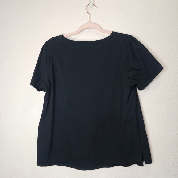 Savanna Jane Womens Top Size L Black Colorful Embroidered V Neck Short Sleeve - Picture 5 of 5